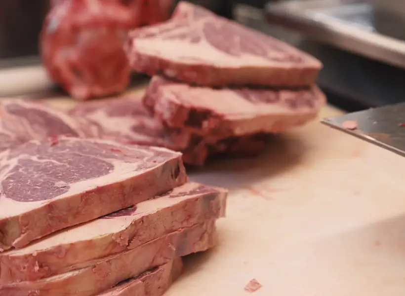 Freshly cut steaks on the counter at an Iasenza butcher shop
